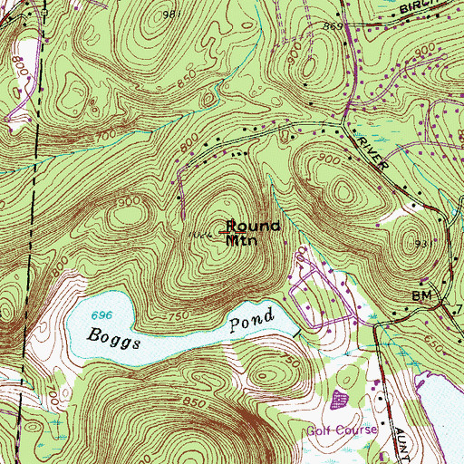 Topographic Map of Round Mountain, CT