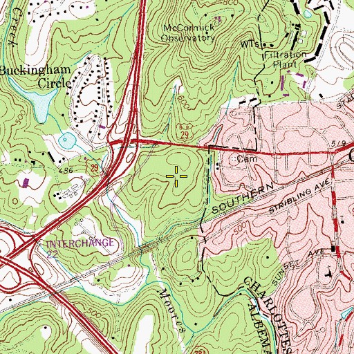 Topographic Map of University of Virginia Health South Rehabilitation Hospital, VA