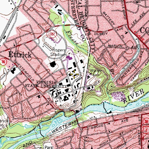 Topographic Map of Reverend Thomas Puryear Hall, VA