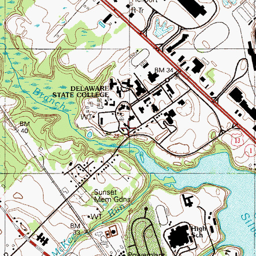 Topographic Map of Delaware State University W Richard Wynder Towers, DE