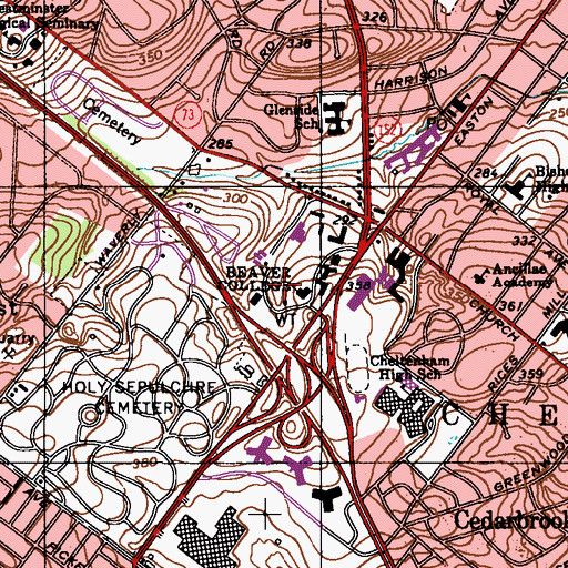 Topographic Map of Brubaker Hall, PA