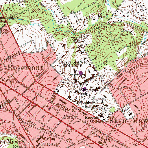 Topographic Map of Rhoads Residence and Dining Hall, PA