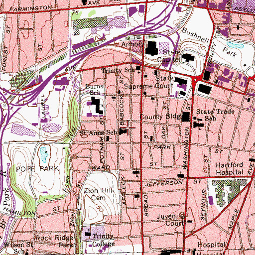 Topographic Map of Saint Anns School, CT