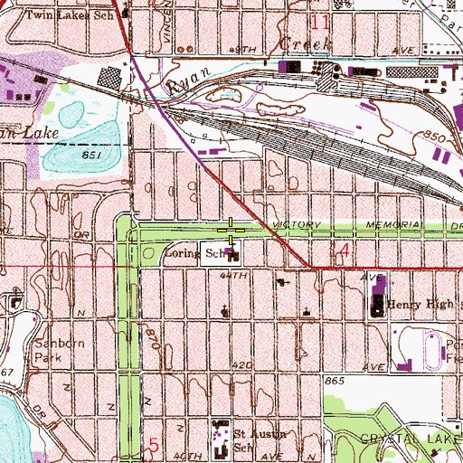 Topographic Map of Victory Park, MN