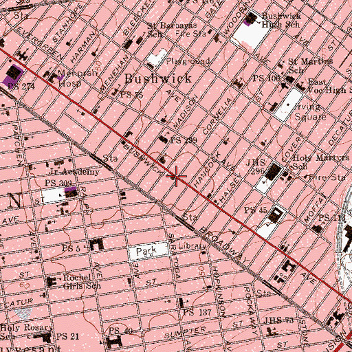 Topographic Map of Bushwick Avenue Congregational Church (historical), NY