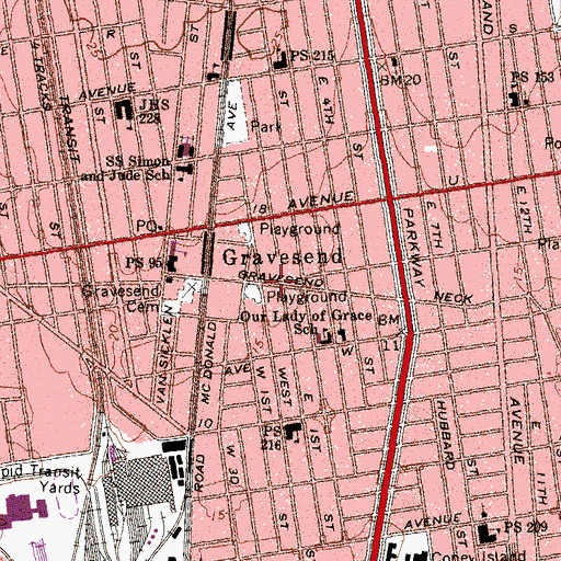 Topographic Map of Gravesend Reformed Church (historical), NY