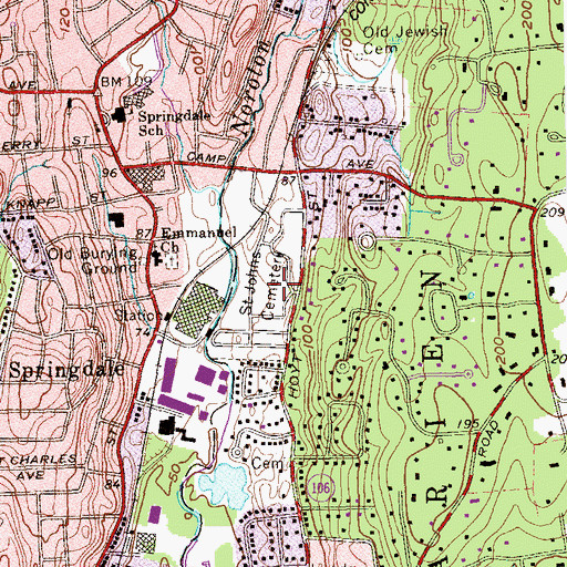 Topographic Map of Saint Johns Cemetery, CT