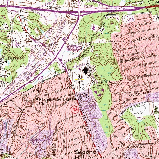 Topographic Map of Saint Johns Cemetery, CT