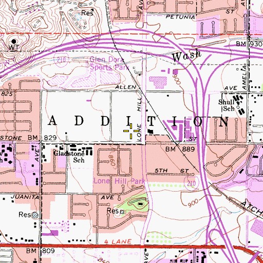 Topographic Map of Glendora Marketplace Shopping Center, CA