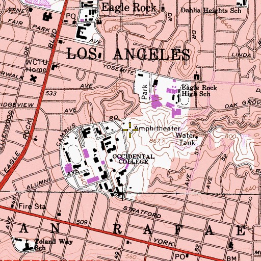 Topographic Map of Remsen Bird Hillside Theater, CA