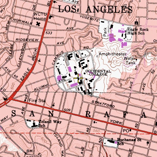 Topographic Map of Fowler Hall, CA