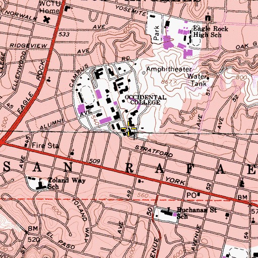 Topographic Map of Pawley Hall, CA