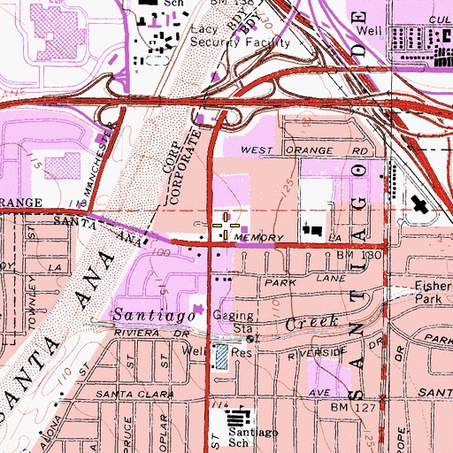 Topographic Map of Bristol Village Plaza Shopping Center, CA