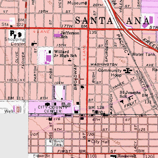 Topographic Map of Orange County School of the Arts, CA
