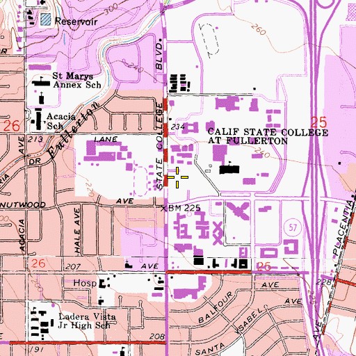 Topographic Map of Nutwood Parking Structure, CA
