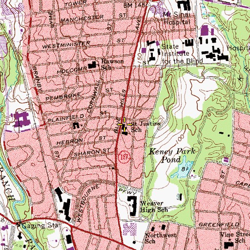Topographic Map of Saint Justins School, CT