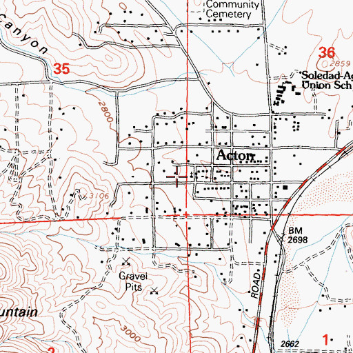 Topographic Map of Acton Foursquare Christian Church, CA
