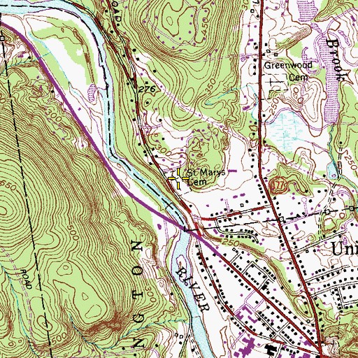 Topographic Map of Saint Marys Cemetery, CT