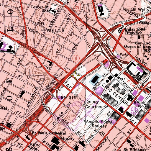 Topographic Map of City of Los Angeles Fire Department Station 3, CA