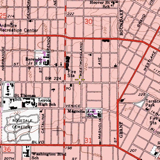 Topographic Map of City of Los Angeles Fire Department Station 13, CA