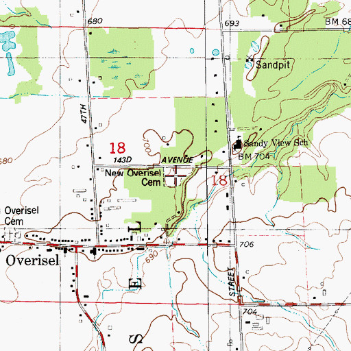 Topographic Map of New Overisel Cemetery, MI
