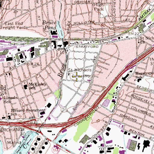 Topographic Map of Saint Michaels Cemetery, CT