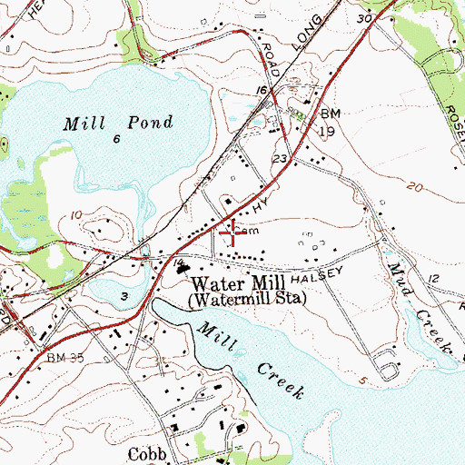 Topographic Map of Water Mill Cemetery, NY