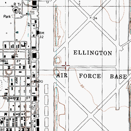 Topographic Map of Ellington Air Force Base (historical), TX