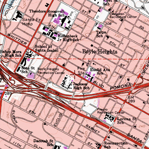 Topographic Map of City of Los Angeles Fire Department Station 25, CA
