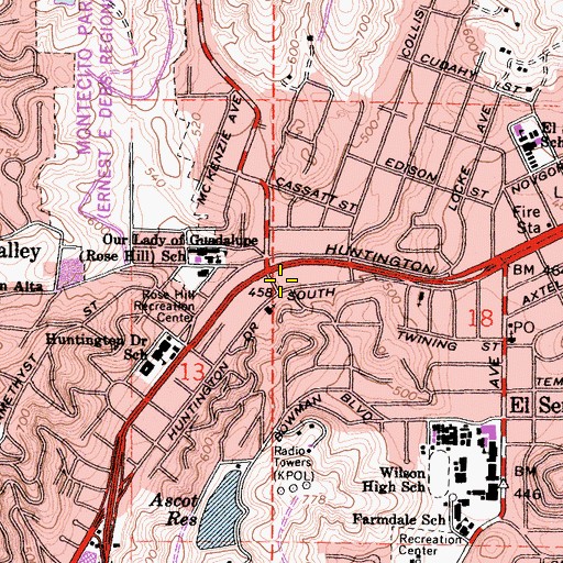 Topographic Map of City of Los Angeles Fire Department Station 47, CA
