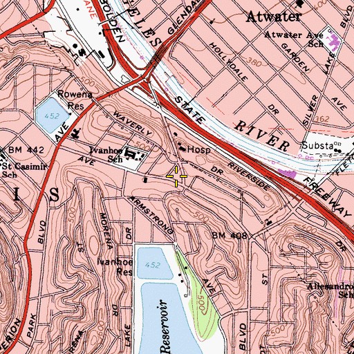 Topographic Map of City of Los Angeles Fire Department Station 56, CA