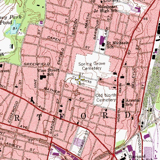 Topographic Map of Saint Patricks Cemetery, CT