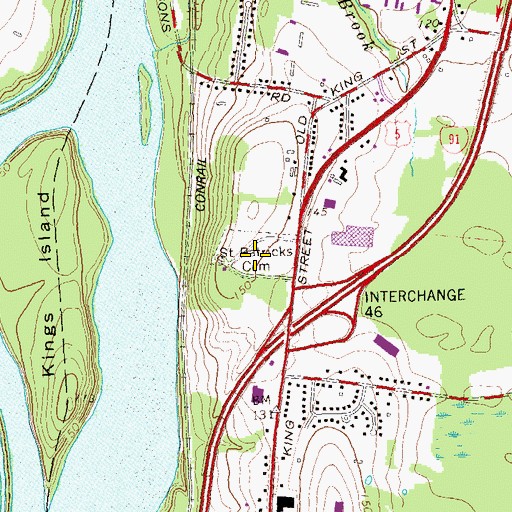 Topographic Map of Saint Patricks Cemetery, CT