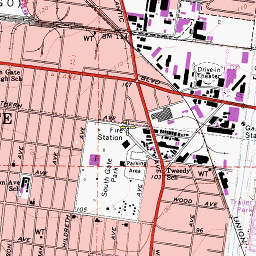 Topographic Map of Los Angeles County Fire Department Station 54, CA