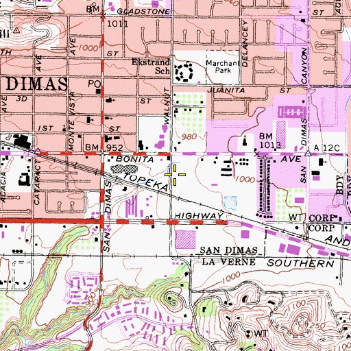 Topographic Map of Los Angeles County Fire Department Station 64, CA