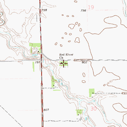 Topographic Map of Red River Cemetery, MN