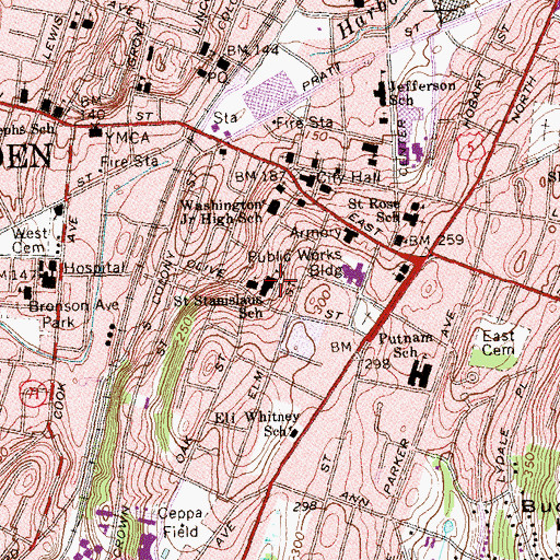 Topographic Map of Saint Stanislaus School, CT