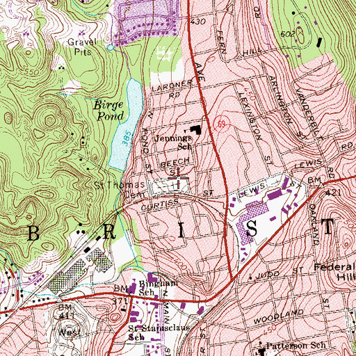 Topographic Map of Saint Thomas Cemetery, CT