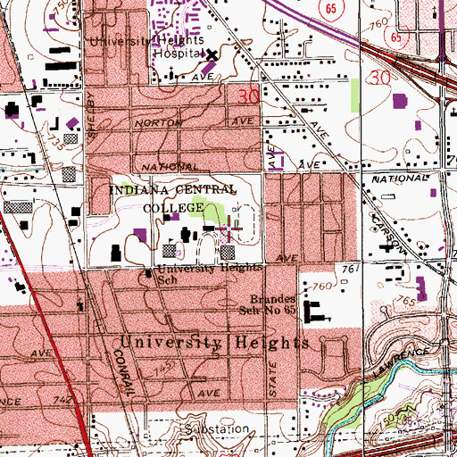 Topographic Map of Ruth Lilly Center, IN