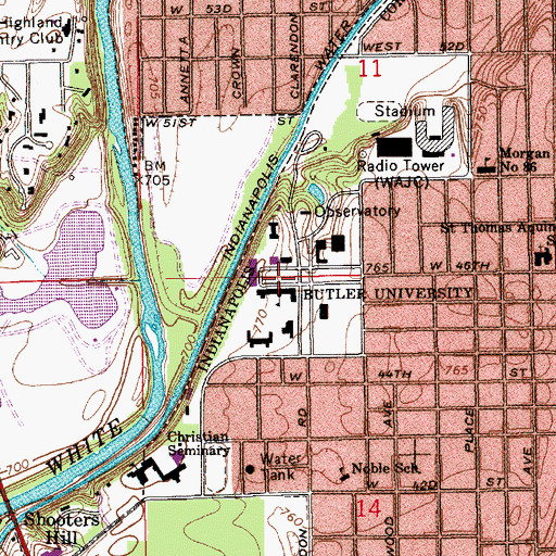 Topographic Map of West Mall, IN