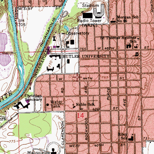 Topographic Map of Ross Residence Hall, IN