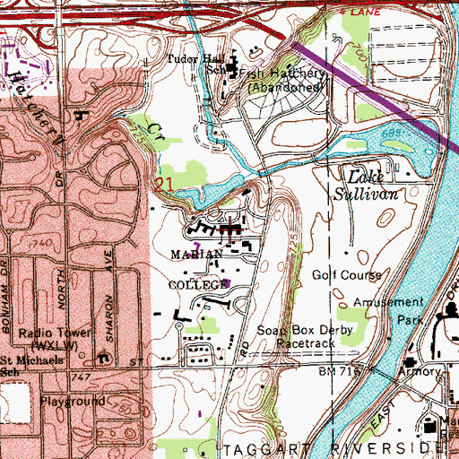 Topographic Map of Marian Hall, IN