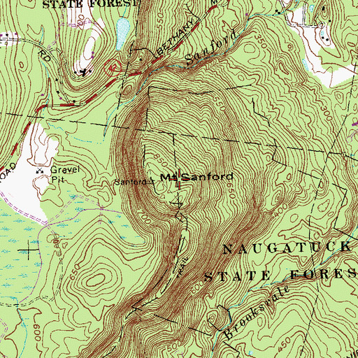 Topographic Map of Mount Sanford, CT