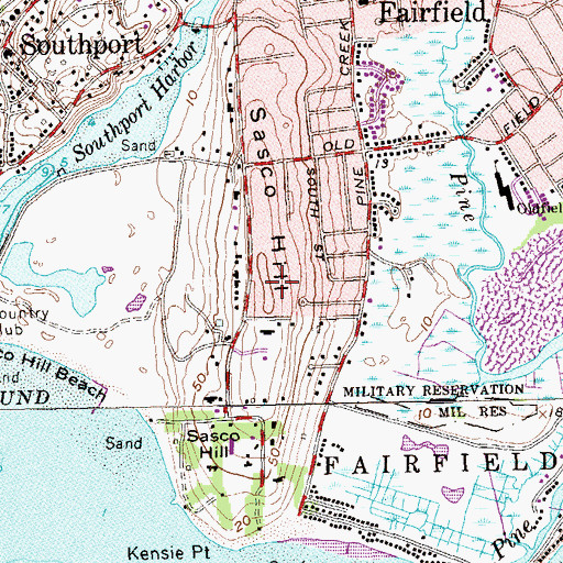 Topographic Map of Sasco Hill, CT