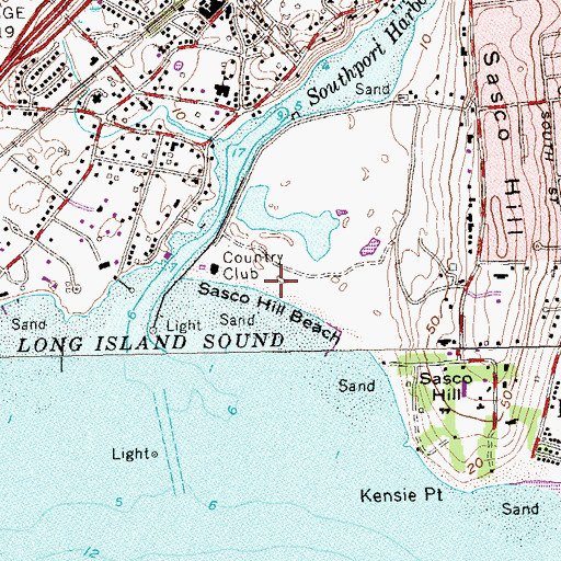 Topographic Map of Sasco Hill Beach, CT