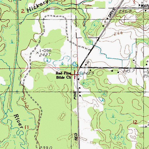 Topographic Map of Red Pine Bible Church, MI