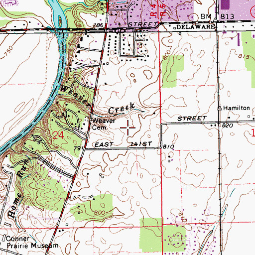 Topographic Map of Weaver Woods, IN