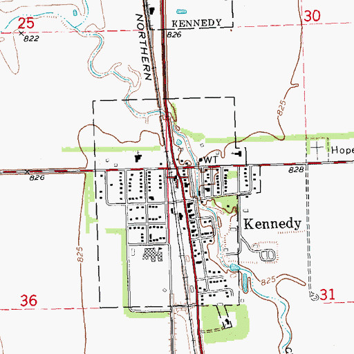 Topographic Map of Kennedy, MN