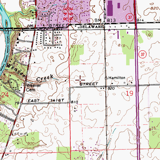 Topographic Map of Weaver Creek, IN