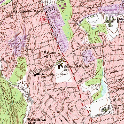 Topographic Map of Second Hill Lane School, CT